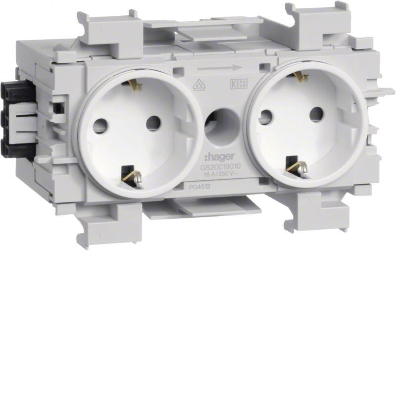 Hager SCHUKO Doppelsteckdose mit Wago Steck-/Klemmtechnik Frontrastend in verkeh
