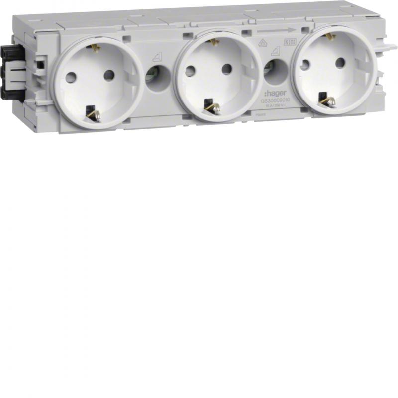 Hager SCHUKO Dreifachsteckdose mit Wago Steck-/Klemmtechnik C-Profil in verkehrs