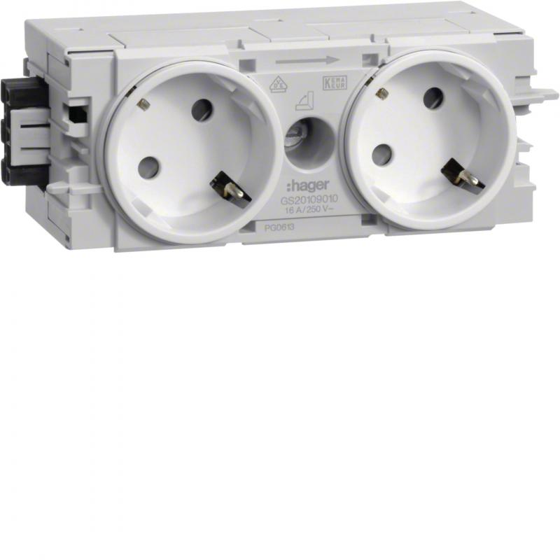 Hager SCHUKO Doppelsteckdose 45° mit Wago Steck-/Klemmtechnik C-Profil in verkeh