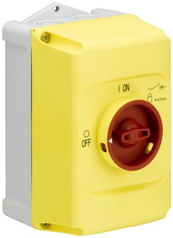 ABB IB132-Y Isolierstoffgehäuse rot/gelb, NOT-AUS, IP65, 3fach abschließbar