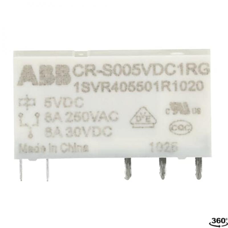 ABB CR-S005VDC1RG Steckbares Interface-Relais 1We, A1-A2=5VDC, Output=6A/250VAC vergold. Kontakte