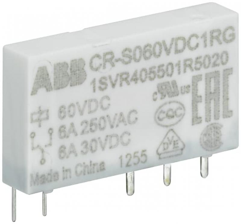 ABB CR-S012VDC1RG Steckbares Interface-Relais 1We, A1-A2=12VDC, Output=6A/250VAC vergoldete Kontakte