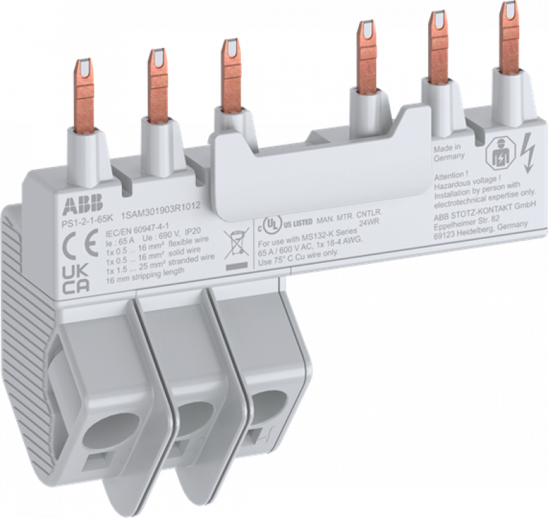 ABB PS1-2-1-65K 3-Phasen Sammelschiene 2x MS132-K + 1 seitl. Hilfsschalter, 65A