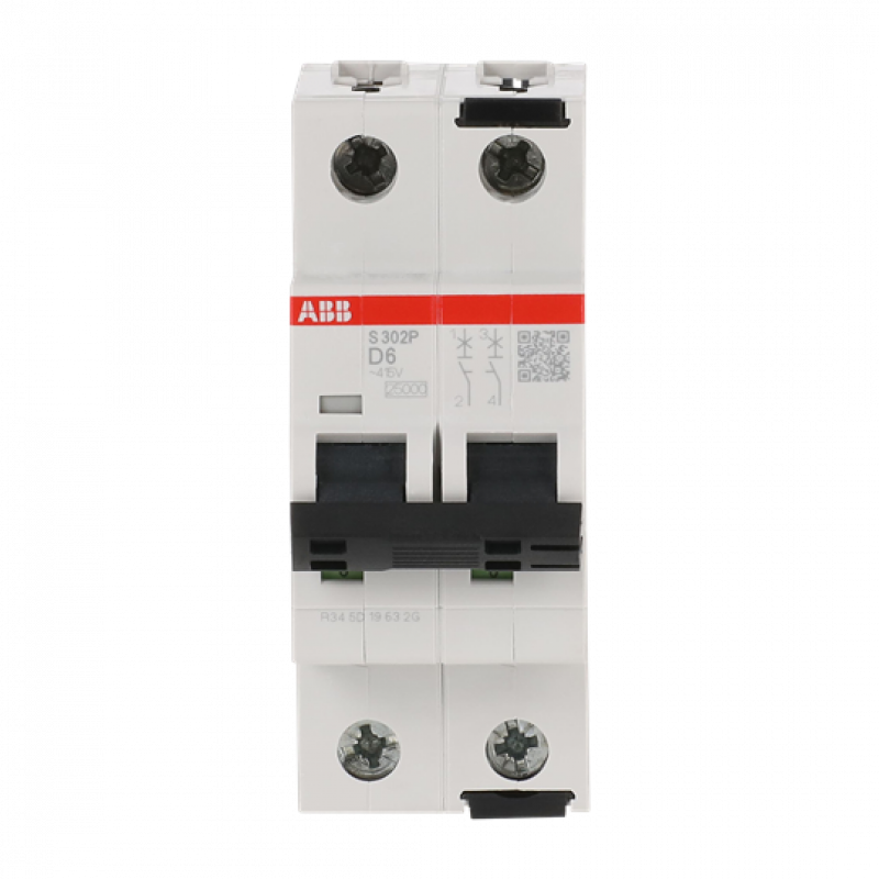 ABB S302P-D6 Sicherungsautomat D-Char., 25 kA, 6A, 2P