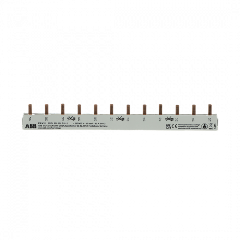 ABB PS3/12 Phasenschiene 3-phasig, 12 Pins, 12TE, 10mm², nicht kürzbar Phasenfolge L1-L2-L3-L1-...