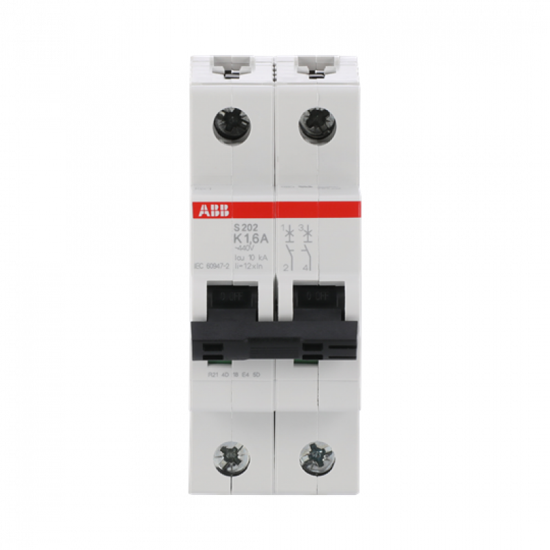 ABB S202-K1.6 Sicherungsautomat K-Char., 6 kA, 1.6 A, 2P