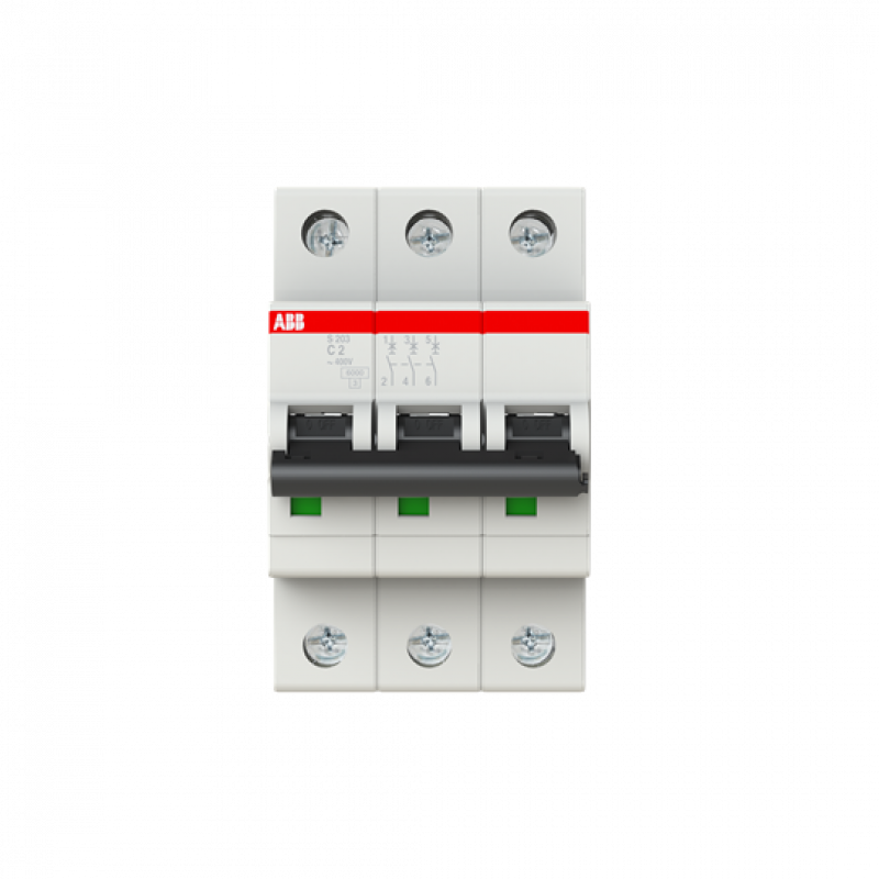 ABB S203-C2 Sicherungsautomat C-Char., 6 kA, 2 A, 3P