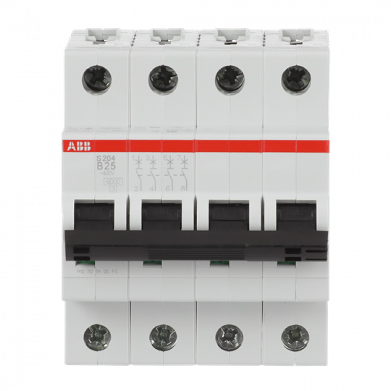 ABB S204-B25 Sicherungsautomat B-Char., 6 kA, 25 A, 4P