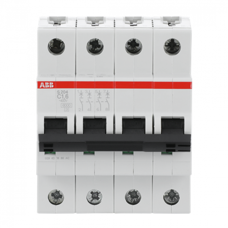 ABB S204-C1.6 Sicherungsautomat C-Char., 6 kA, 1.6 A, 4P