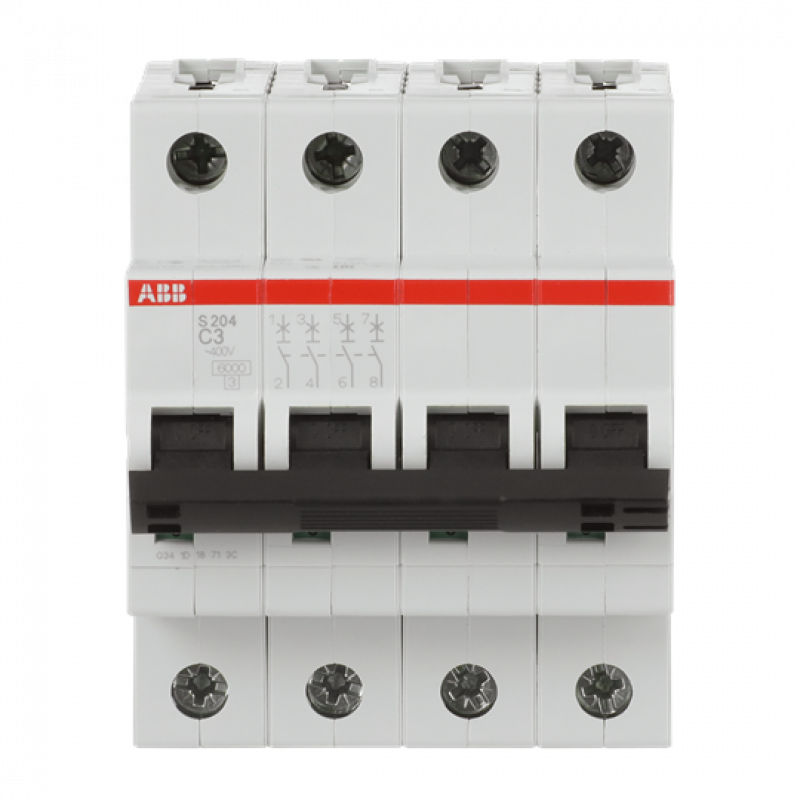 ABB S204-C3 Sicherungsautomat C-Char., 6 kA, 3 A, 4P