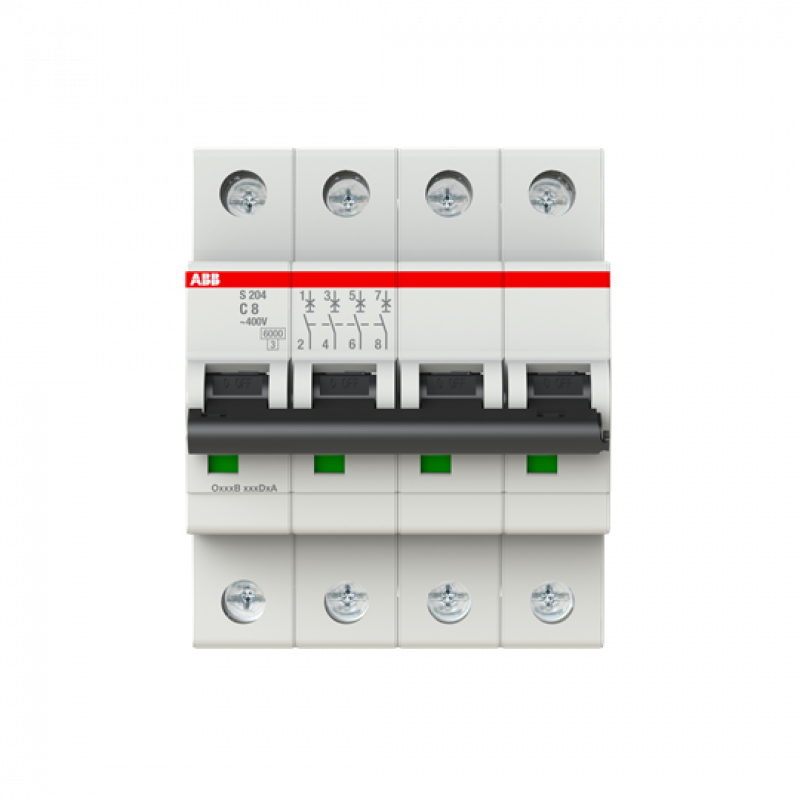 ABB S204-C8 Sicherungsautomat C-Char., 6 kA, 8 A, 4P