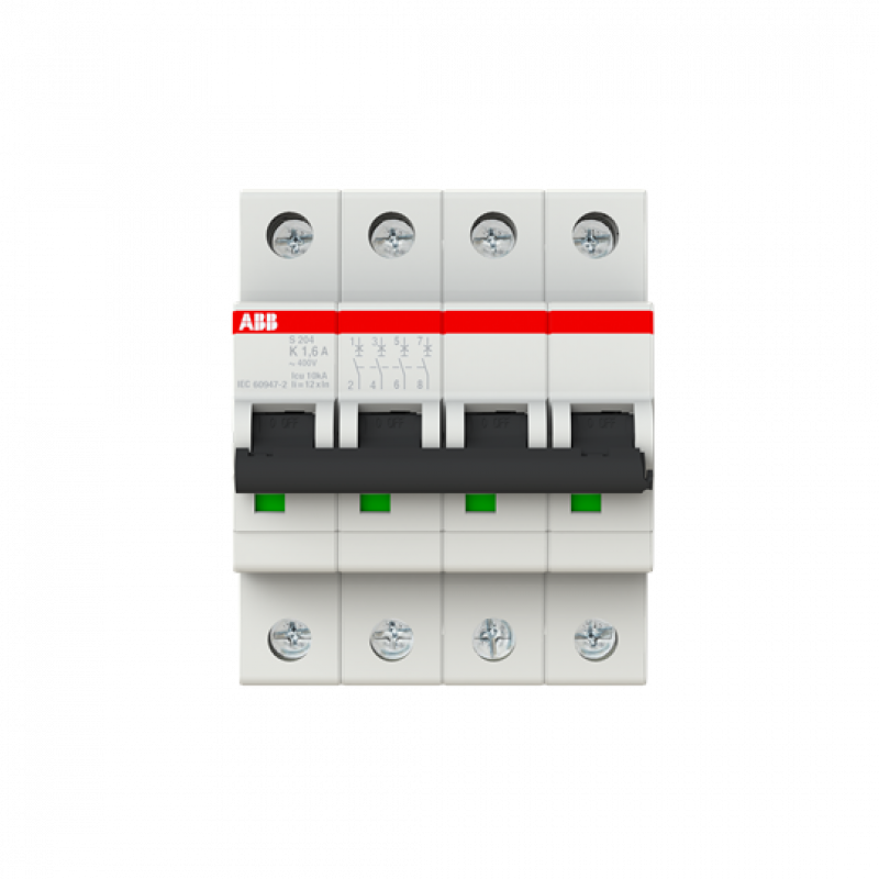 ABB S204-K1.6 Sicherungsautomat K-Char., 6 kA, 1.6 A, 4P