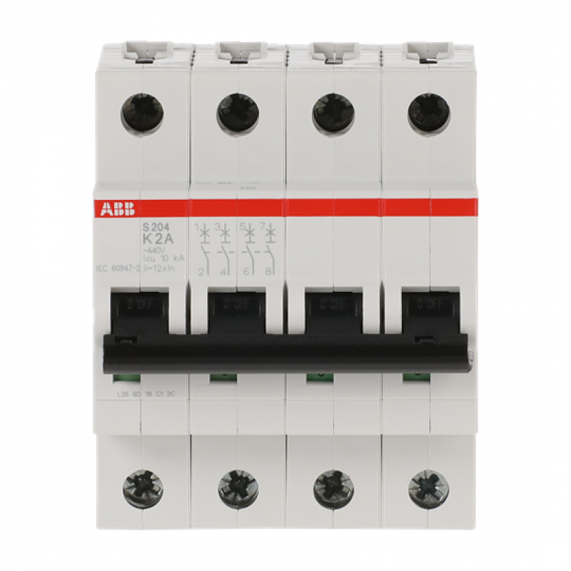 ABB S204-K2 Sicherungsautomat K-Char., 6 kA, 2 A, 4P