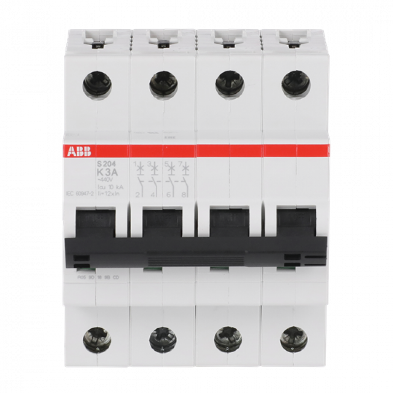 ABB S204-K3 Sicherungsautomat K-Char., 6 kA, 3 A, 4P