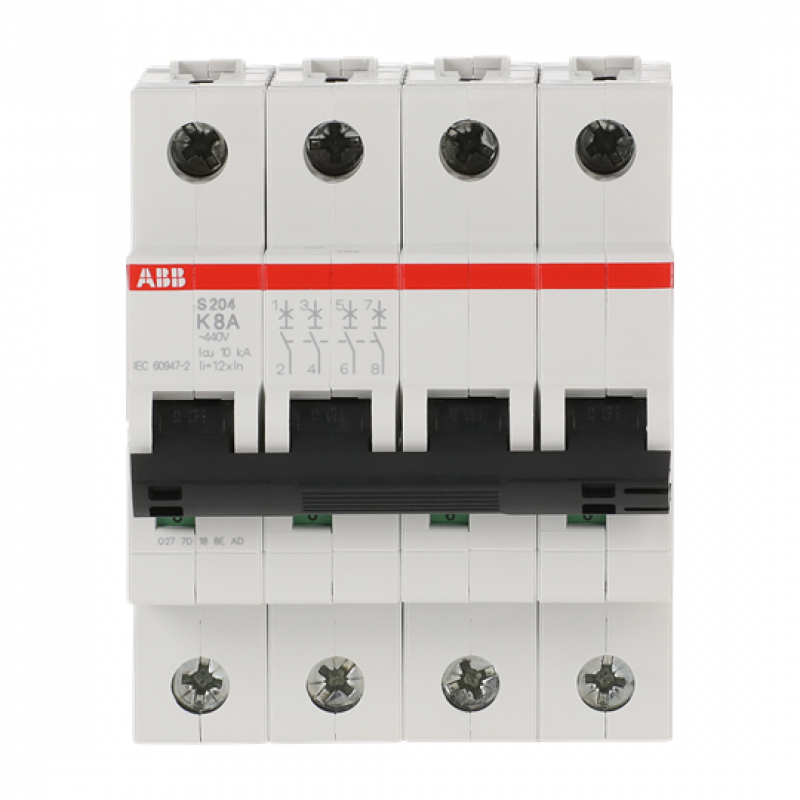 ABB S204-K8 Sicherungsautomat K-Char., 6 kA, 8 A, 4P
