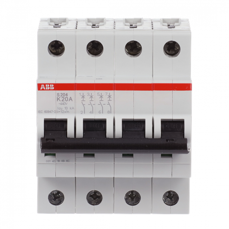 ABB S204-K20 Sicherungsautomat K-Char., 6 kA, 20 A, 4P