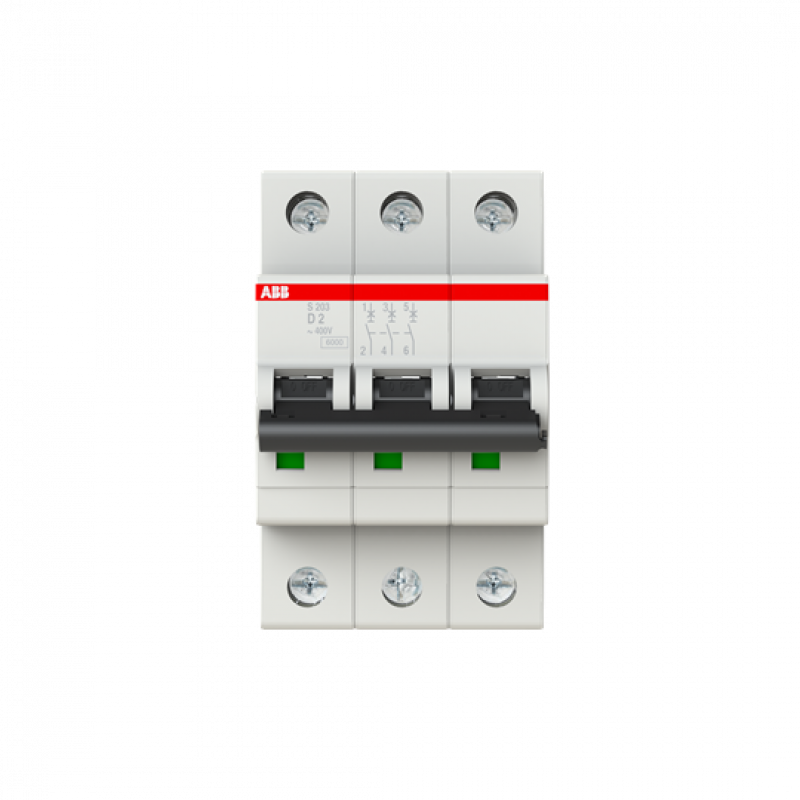 ABB S203-D2 Sicherungsautomat D-Char., 6 kA, 2 A, 3P