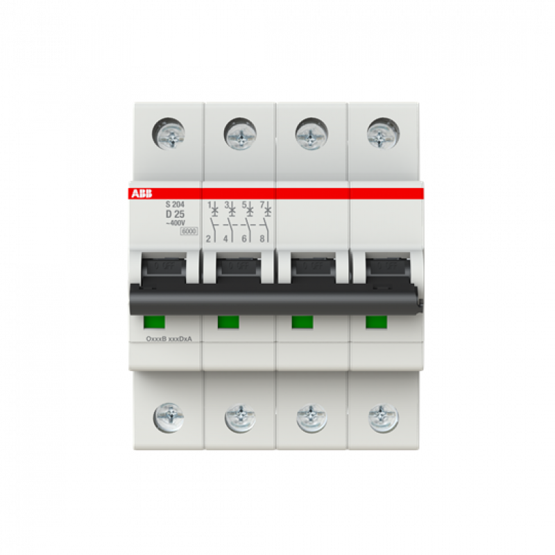 ABB S204-D25 Sicherungsautomat D-Char., 6 kA, 25 A, 4P