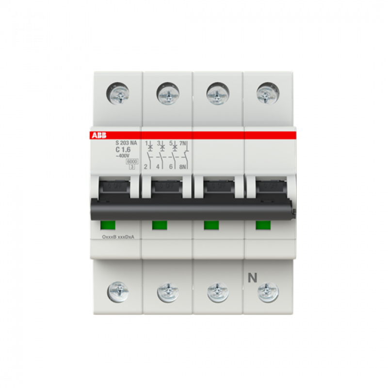 ABB S203-C1.6NA Sicherungsautomat C-Char., 6 kA, 1.6 A, 3P+NA