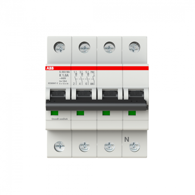ABB S203-K1.6NA Sicherungsautomat K-Char., 6 kA, 1.6 A, 3P+NA