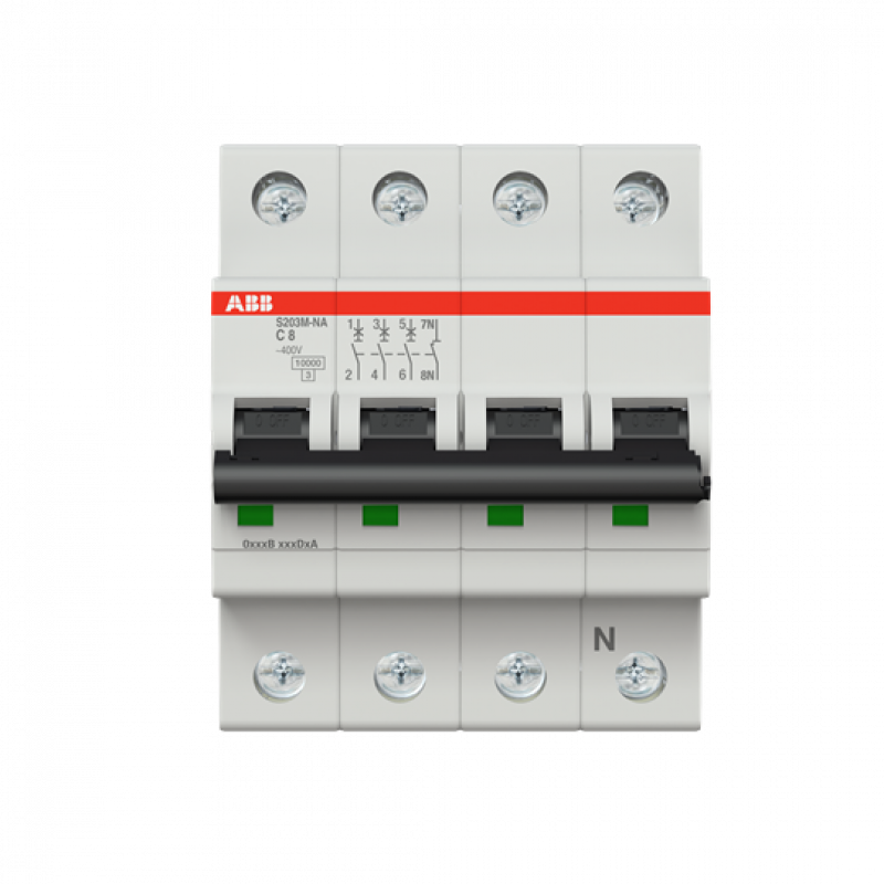 ABB S203M-C8NA Sicherungsautomat C-Char., 10 kA, 8 A, 3P+NA