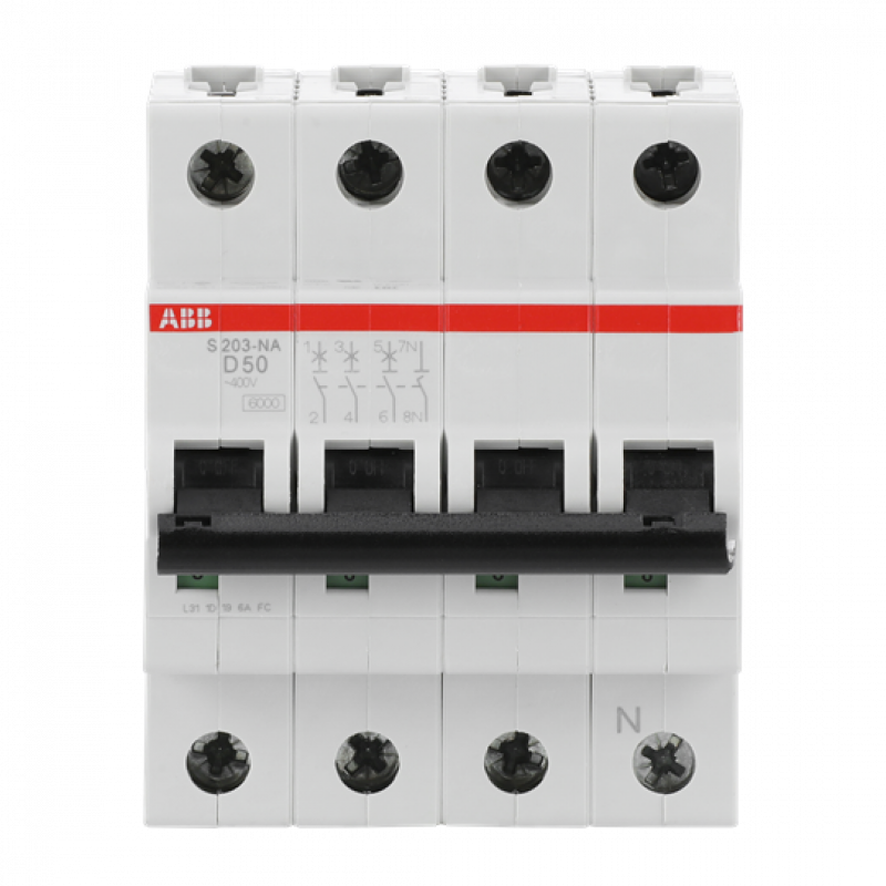 ABB S203-D50NA Sicherungsautomat D-Char., 6 kA, 50 A, 3P+NA