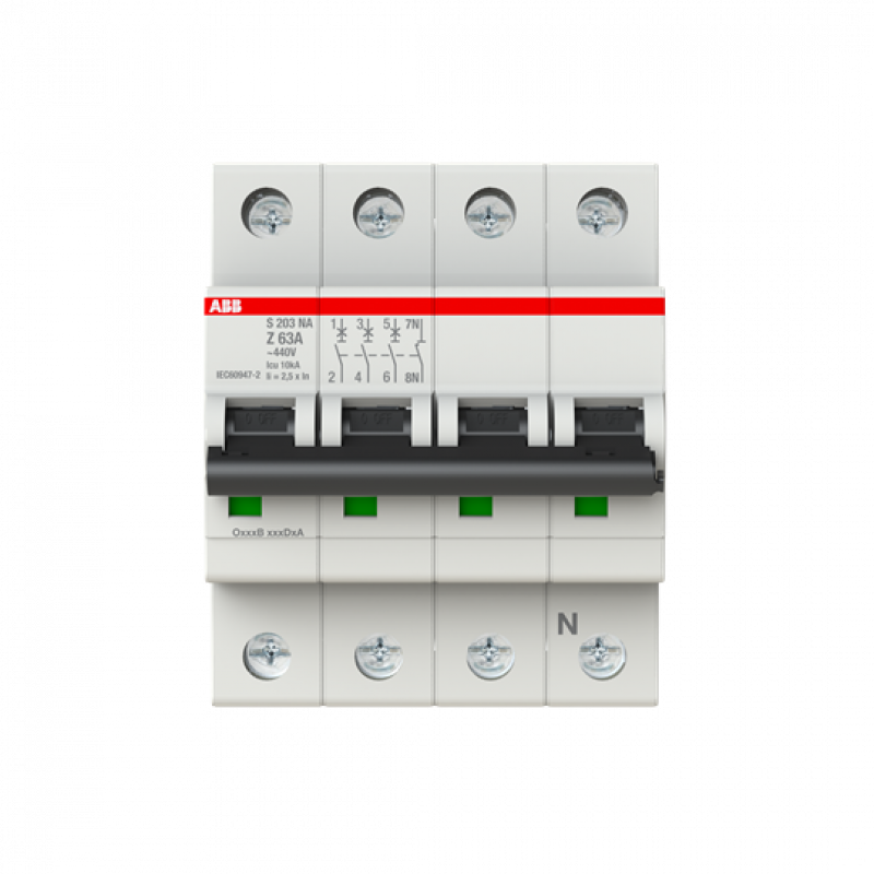 ABB S203-Z63NA Sicherungsautomat Z-Char., 6 kA, 63 A, 3P+NA