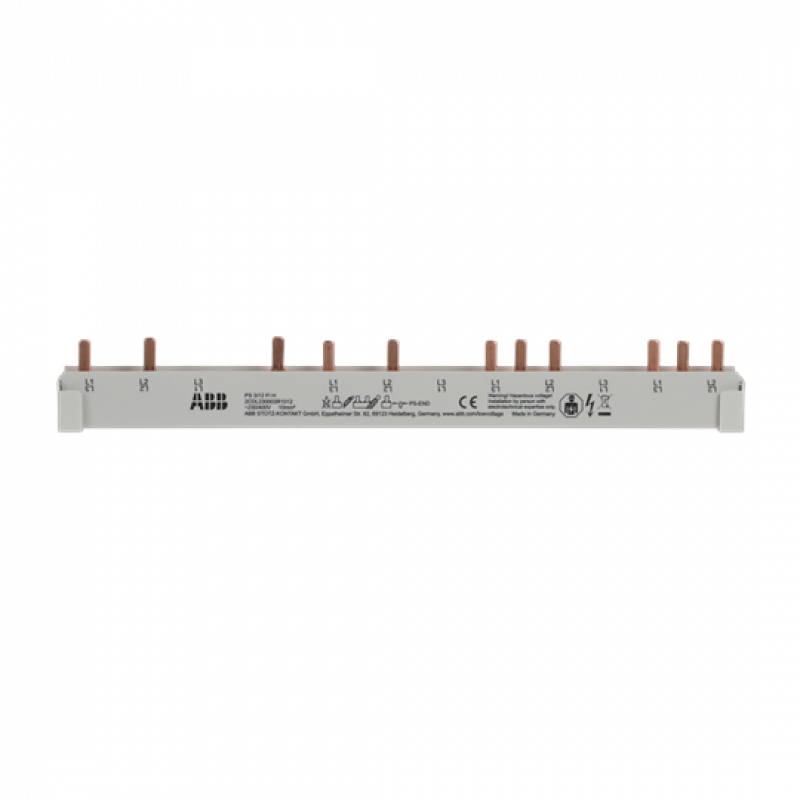 ABB PS3/12FIH Phasenschiene 3-phasig, 12 Pins, 10 mm², für FI mit HK Phasenfolge L1-L2-L3-N(frei)-H(frei)-L2-L3- L1-L2-…
