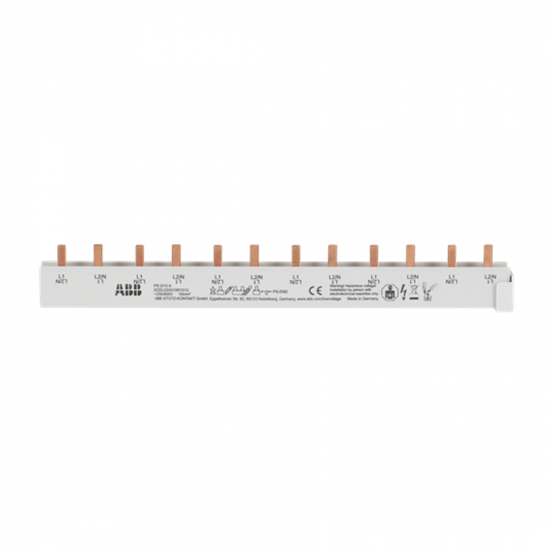 ABB PS2/12A Phasenschiene 2-phasig, 12 Pins, 10 mm² Phasenfolge L1-L2-L1-L2-... Ausbrechbare Pins
