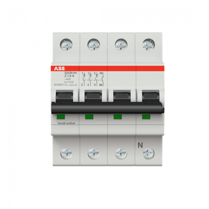ABB S203M-Z1.6NA Sicherungsautomat D-Char., 10 kA, 1.6 A, 3P+NA