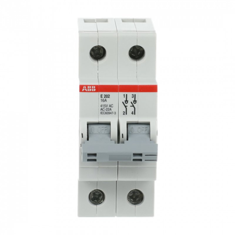 ABB E202/16G Trennschalter 2P, 16 A, Schaltgriff grau, Änderung Ursprung + Gebrauchskategorie