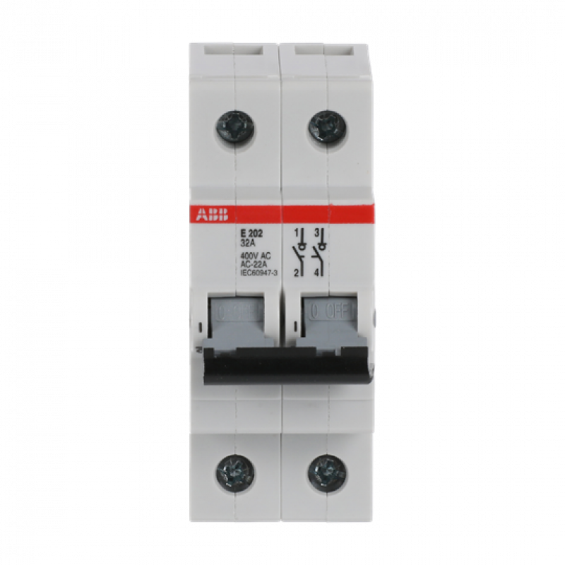 ABB E202/32G Trennschalter 2P, 32 A, Schaltgriff grau, Änderung Ursprung + Gebrauchskategorie