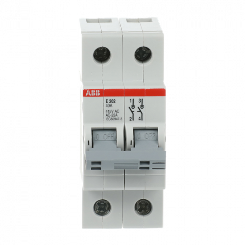 ABB E202/40G Trennschalter 2P, 40 A, Schaltgriff grau, Änderung Ursprung + Gebrauchskategorie