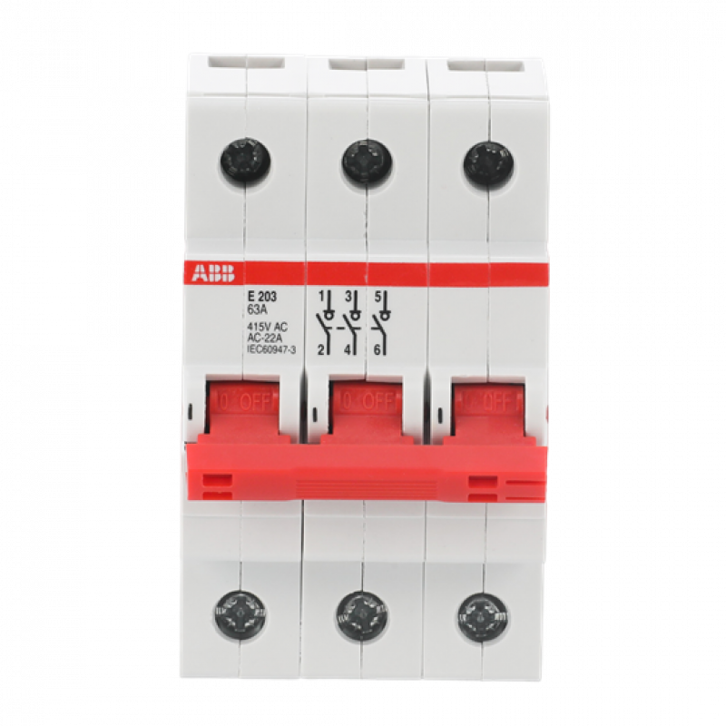 ABB E203/63R Trennschalter 3P, 63 A, Schaltgriff rot