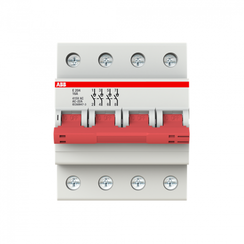 ABB E204/16R Trennschalter 4P, 16 A, Schaltgriff rot, Änderung Ursprung + Gebrauchskategorie