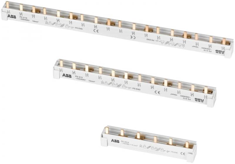 ABB PS4/12NA Phasenschiene 3-phasig+N, 12 Pins, 12TE, 10mm², kürzbar, für DS201, inkl.Endk Phasenfolge L1-N-L2-N-L3-N-L1-… Ausbrechbare Pins