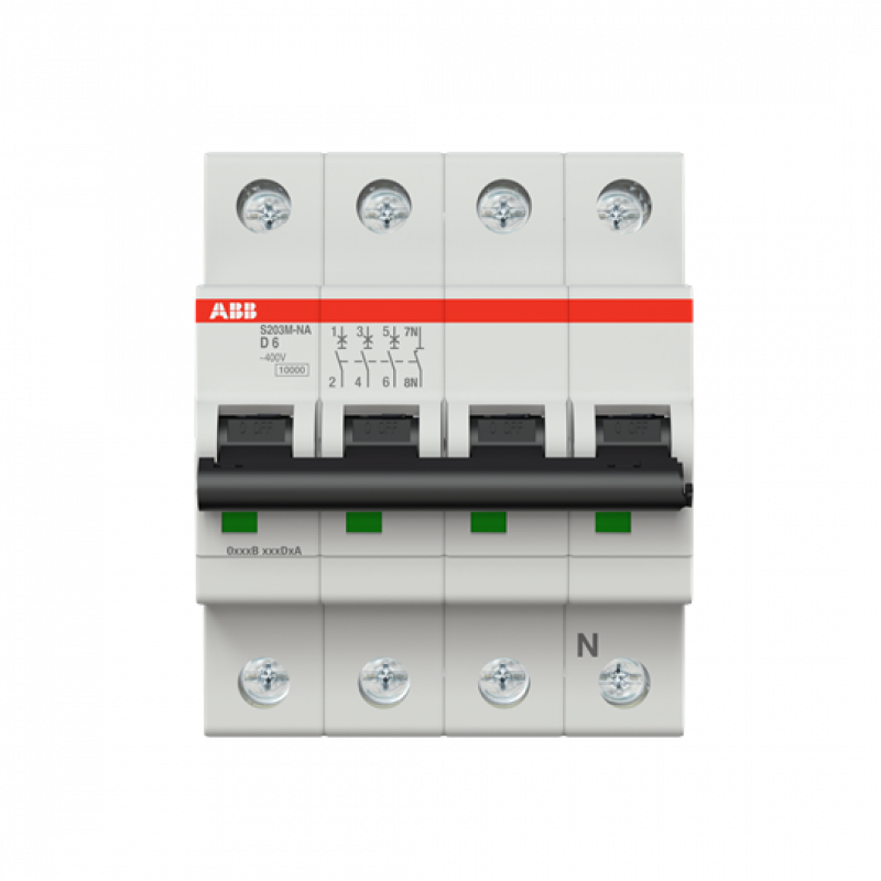 ABB S203M-D6NA Sicherungsautomat D-Char., 10 kA, 6 A, 3P+NA