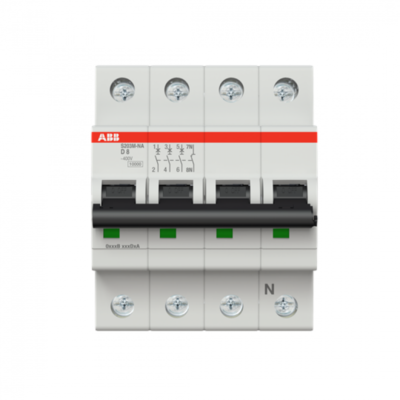 ABB S203M-D8NA Sicherungsautomat D-Char., 10 kA, 8 A, 3P+NA