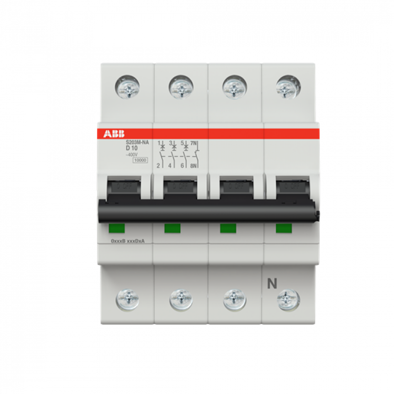 ABB S203M-D10NA Sicherungsautomat D-Char., 10 kA, 10 A, 3P+NA