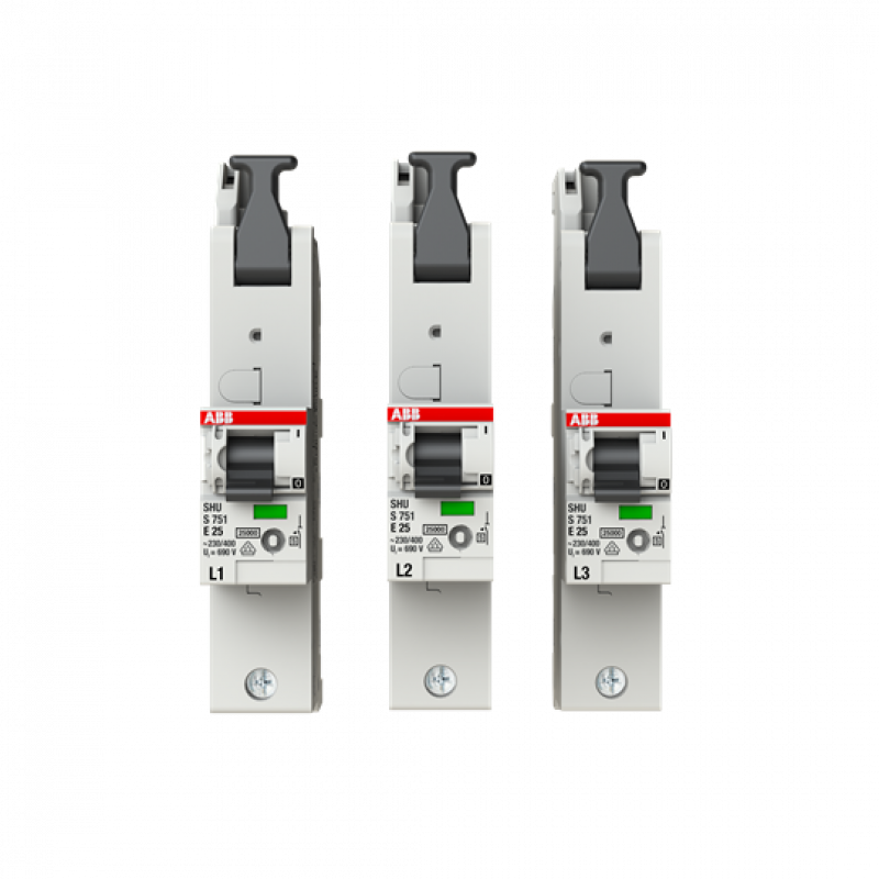 ABB S751-E25 Hauptleitungsschutzschalter SH-Schalter E-Charakteristik, 25kA, 25A, 1P, Set L1, L2, L3 1 Satz = 3 einzelne Pole L1, L2, L3