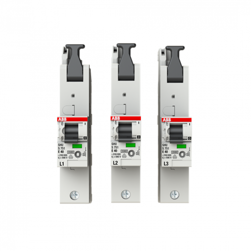 ABB S751-E40 Hauptleitungsschutzschalter SH-Schalter E-Charakteristik, 25kA, 40A, 1P, Set L1, L2, L3 1 Satz = 3 einzelne Pole L1, L2, L3