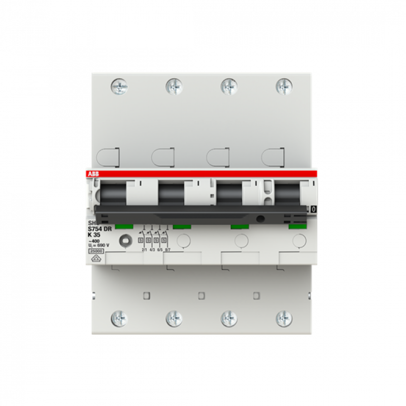 ABB S754DR-K35 Hauptleitungsschutzschalter SH-Schalter in K-Char., 25kA, 35A, 4P