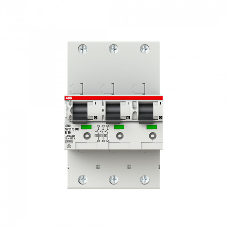 ABB S751/3DR-E16 Hauptleitungsschutzschalter SH-Schalter in E-Char., 25kA, 16A, 3x1P