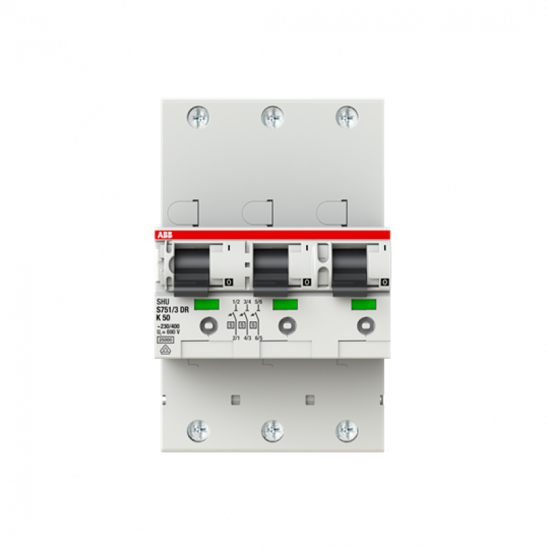 ABB S751/3DR-K50 Hauptleitungsschutzschalter SH-Schalter in K-Char., 25kA, 50A, 3x1P