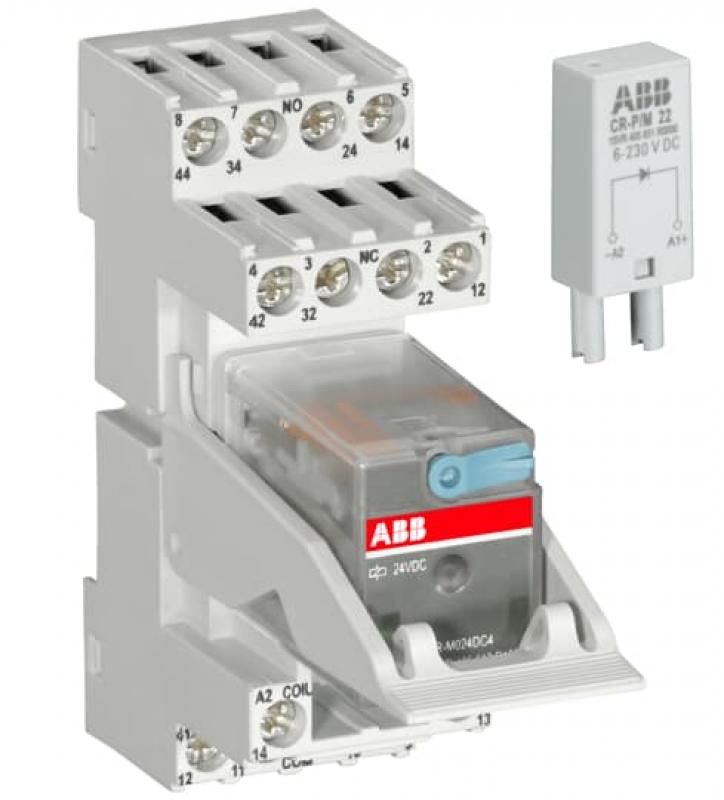 ABB CR-M230AC4SS92CV Interface-Relais komplett, Sockel, Funktionsmod., Halter, 4We, 230VAC, 250V/6A A1-A2=230VAC, 250V/6A