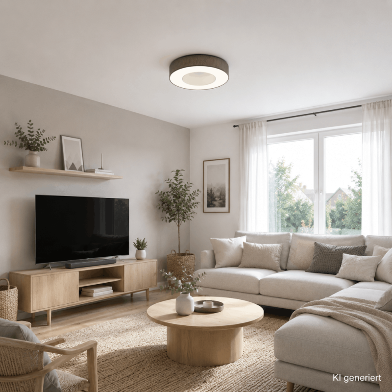 Helestra LOMO LED-Deckenleuchte Ø 45 cm, 34 W, 2800 K Warmweiß, 2500 lm, CRI >90, dimmbar, Chintz Anthrazit, CASAMBI Smart