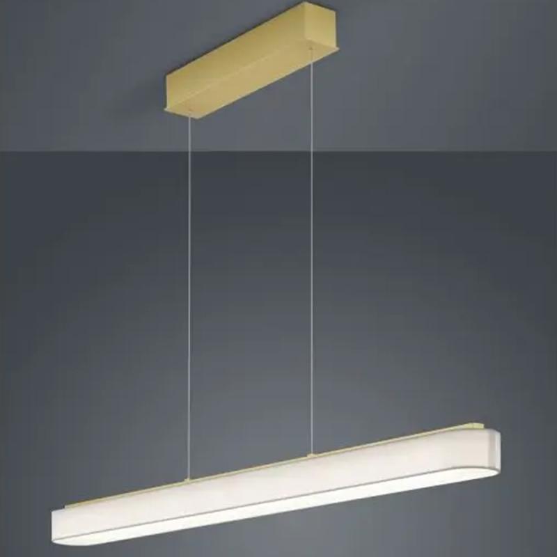 120cm Helestra BOKI LED Pendelleuchte mattmessing weißer Stoffschirm & EASY-LIFT Höhenverstellung