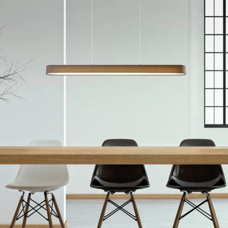 120cm Helestra BOKI LED Pendelleuchte mattmessing moccafrabener Stoffschirm & EASY-LIFT Höhenverstellung
