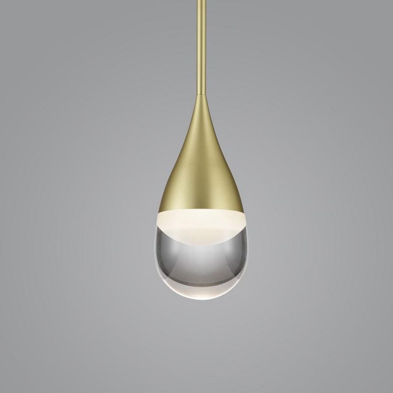 Tropfenförmige matt goldene Helestra LED Pendelleuchte DEEP
