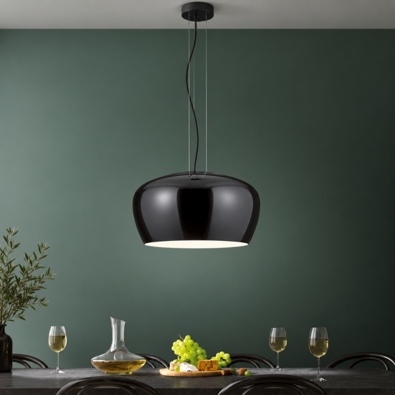 HELESTRA VEDA Pendelleuchte E27 1-flammig max. 60 W Opalglas Schwarz Mattschwarz dimmbar
